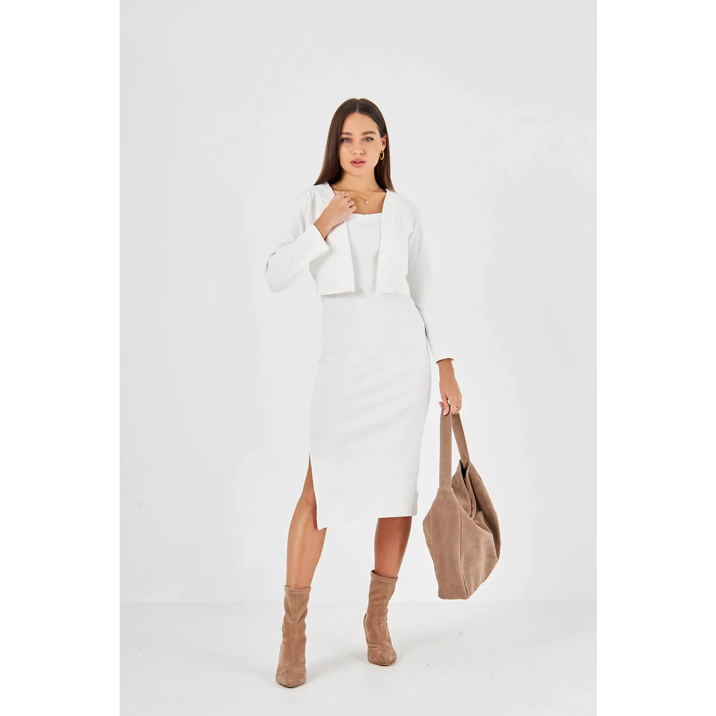 White Cardigan Dress Matching Set