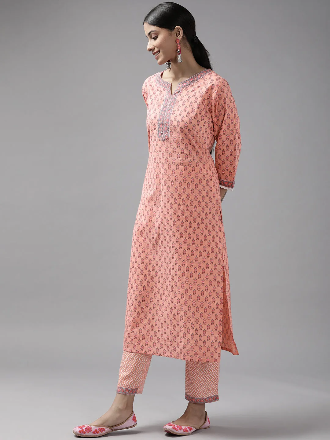 Women Ethnic Motifs Pure Cotton Lace Work Kurta With Dupatta Set