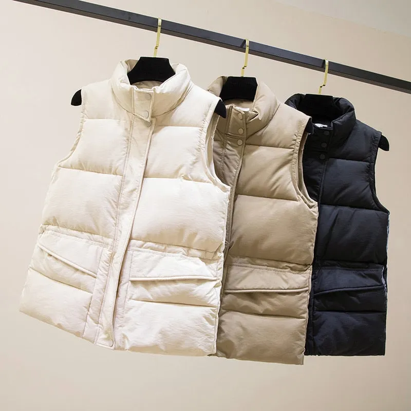 Women Puffer Jacket | Padded Jacket | Sleeveless Puffer Jacket | Cropped Puffer Vest | Women Vest Jacket | Stand Collar Casual Puffer Coat