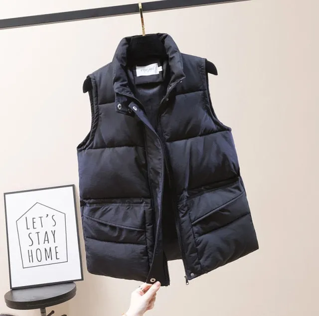 Women Puffer Jacket | Padded Jacket | Sleeveless Puffer Jacket | Cropped Puffer Vest | Women Vest Jacket | Stand Collar Casual Puffer Coat