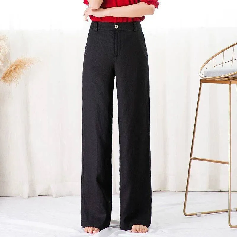 Women's Cotton Linen High Waisted Long Pants