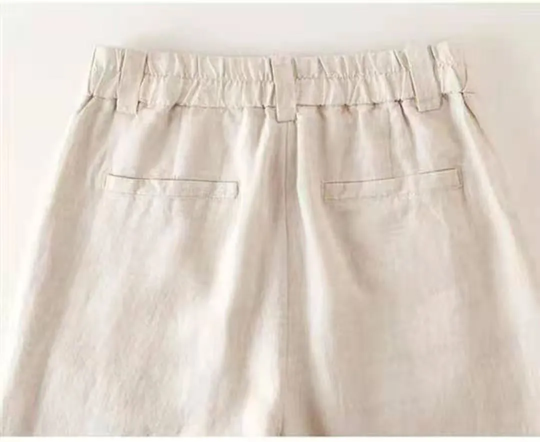 Women's Cotton Linen High Waisted Long Pants