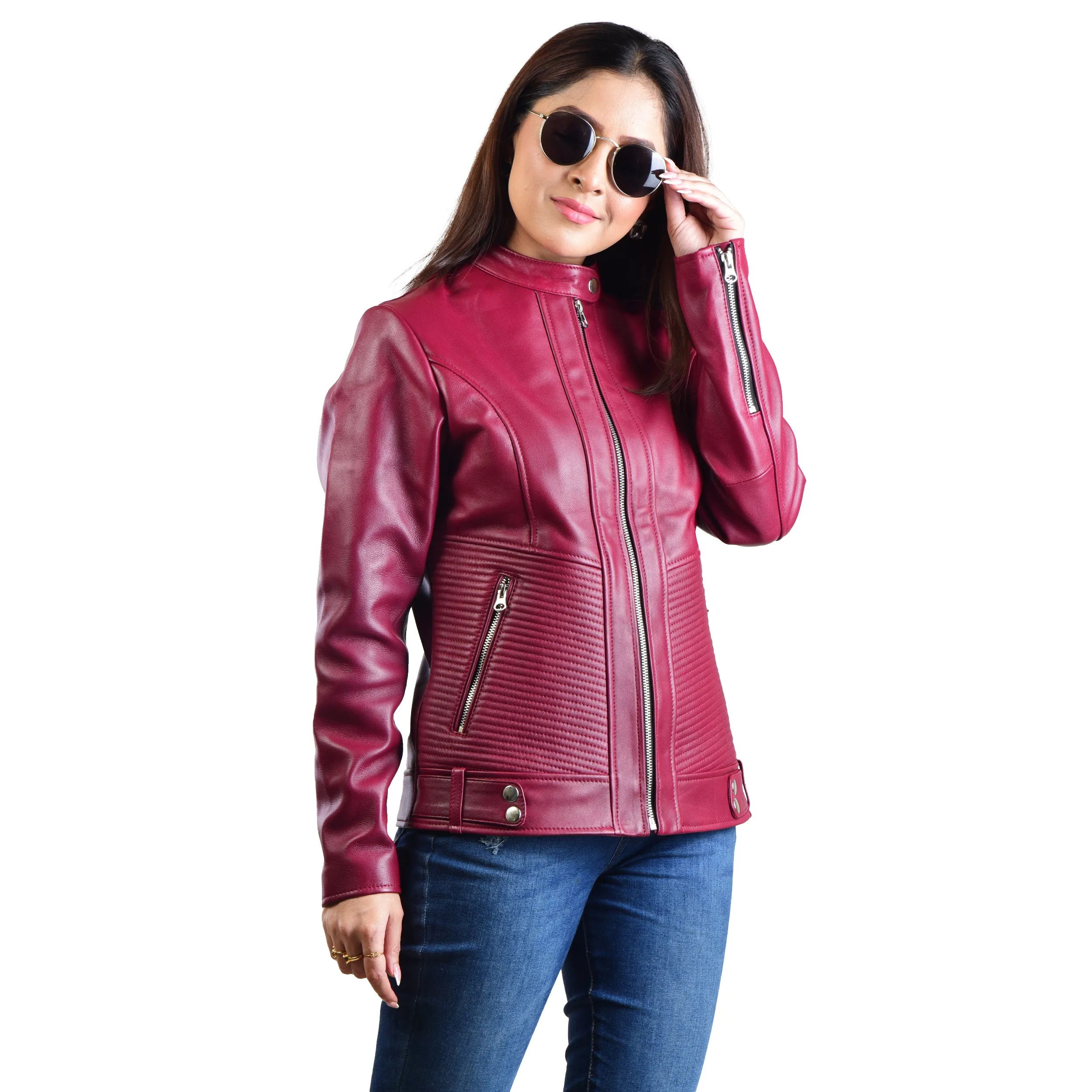 WOMENS LEATHER JACKET 410160 (CHERRY)