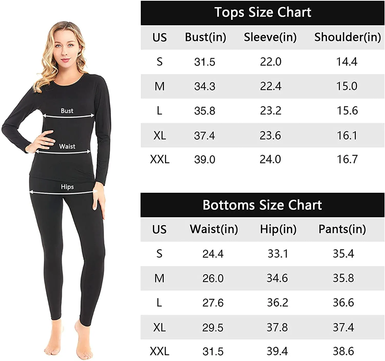 Women's Ultra Soft Thermal Underwear Long Johns Set Base Layer Skiing Winter Warm Top & Bottom