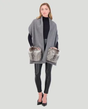 Wool Stole with Silver Fox Pockets