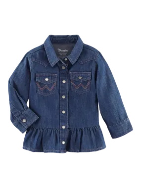 Wrangler Little Girl's Blue Denim Ruffle Tunic Top